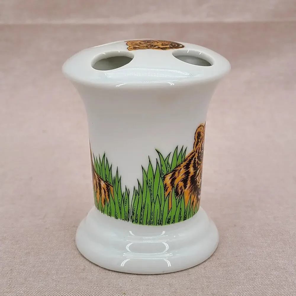 VTG Seymour Mann Japan Safari Tigers Toothbrush Holder 70s MCM kitschy bohemian